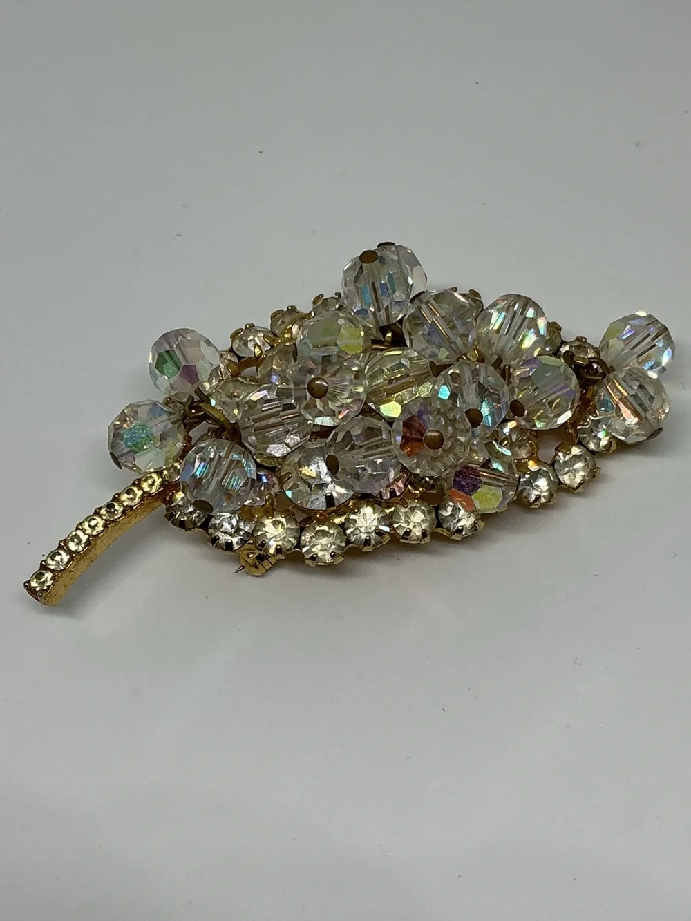 VTG Juliana AB Crystal Rhinestone Cha Cha Leaf Brooch Clip Earring Set Verified